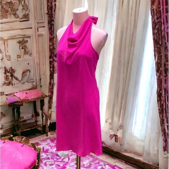 SEE YOU MONDAY NWT HOT BRIGHT FUCHSIA PINK HALTER MINI DRESS MEDIUM - Picture 1 of 9